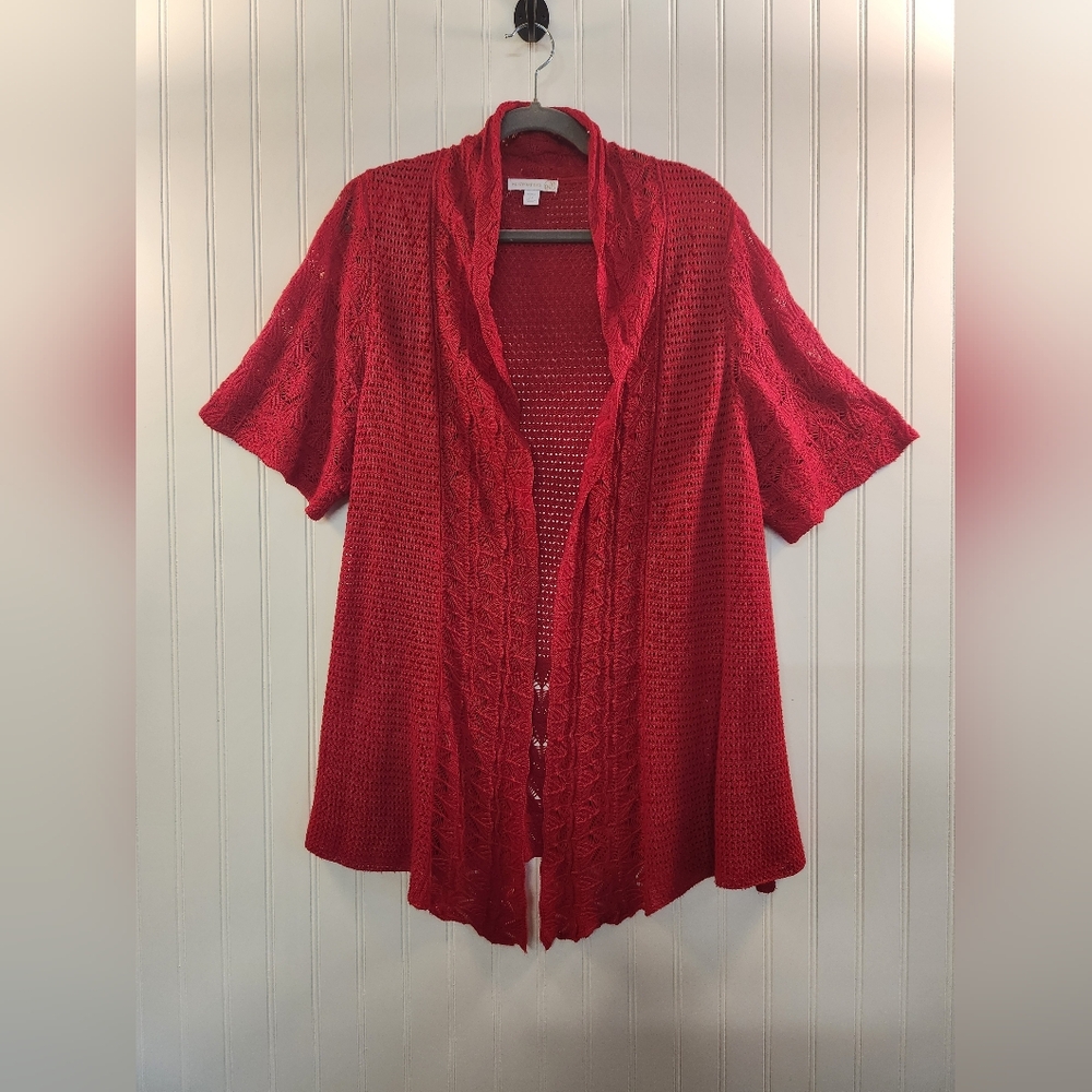 Westport 1962 Women‎ Red Crochet Open Cardigan Sweater Size 2XL Summer Boho Chic